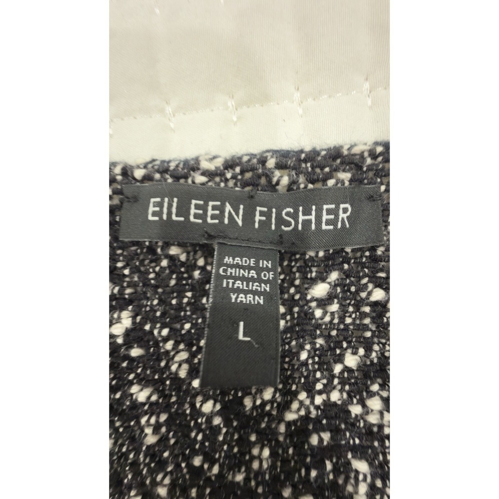 Eileen Fisher Womens Black White Marled 100% Cotton V-Neck Sweater Size‎ Large - Picture 4 of 9